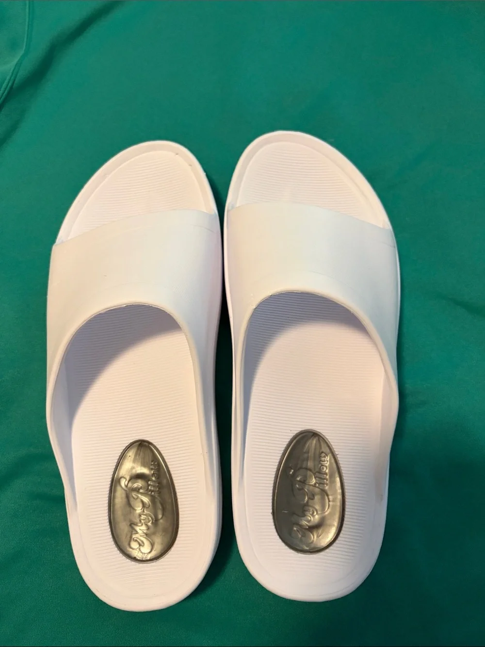 White Slide Sandals with Cushioned Support by MyPillow